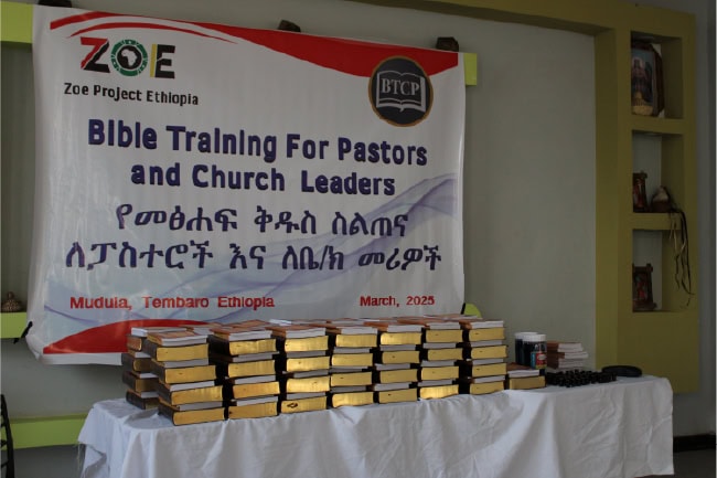 Bible training for pastors and church leaders in Ethiopia at The Zoe Project event in Mudduia, March 2023.